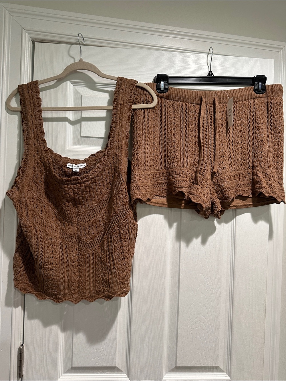 And Now This Brown Ribbed Knit Tank & Shorts Set